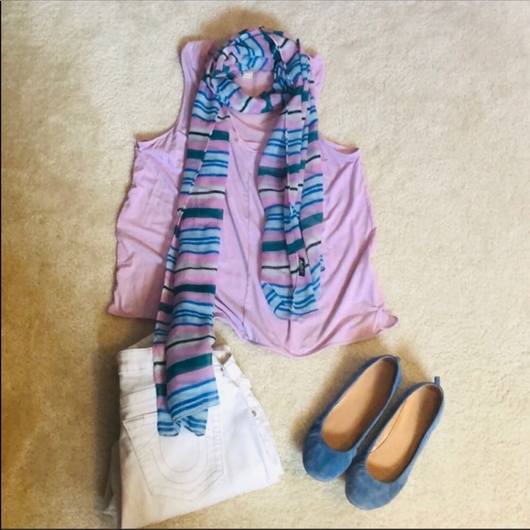 J. Crew Lightweight Scarf in Lavender Stripes - Picture 2 of 4